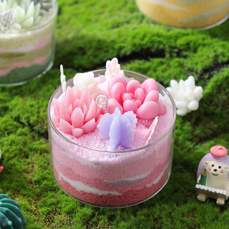 Handmade Cactus Scented Candle – Succulent Sand Art Design - Image 3