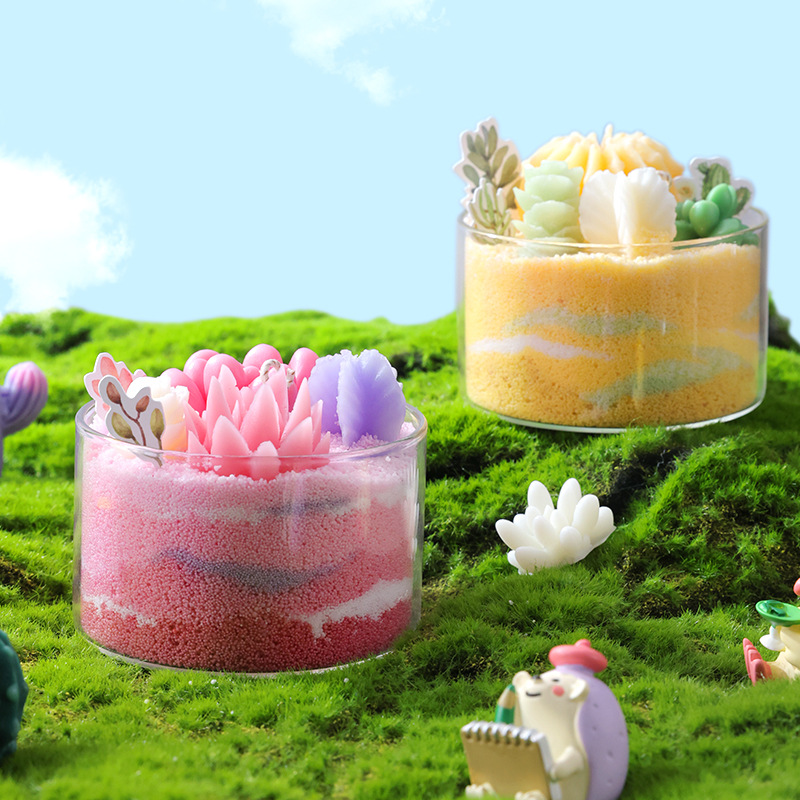 Handmade Cactus Scented Candle – Succulent Sand Art Design - Image 2